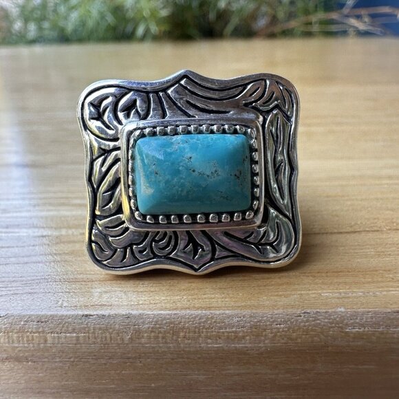Vintage Barse Statement Ring‎ Size 6 Turquoise 925 Sterling Silver Ornate 18.8g - Picture 6 of 8